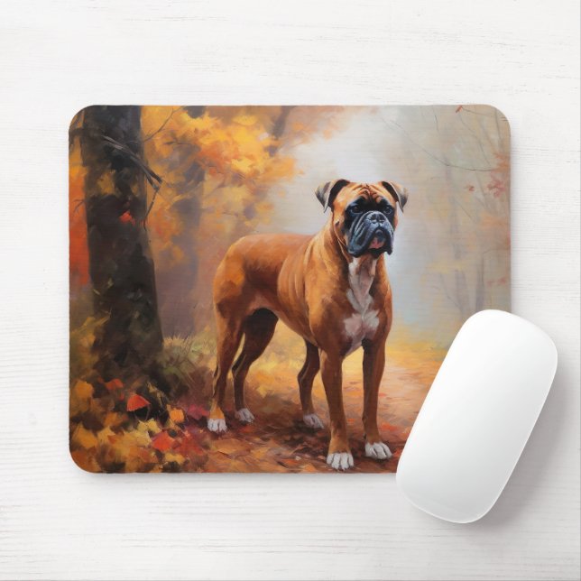 Boxer in Autumn Leaves Fall Inspire  Mouse Mat (With Mouse)