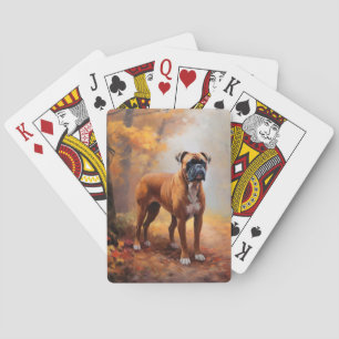Boxer in Autumn Leaves Fall Inspire Playing Cards