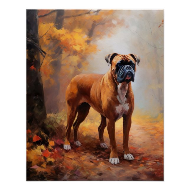 Boxer in Autumn Leaves Fall Inspire  Poster (Front)