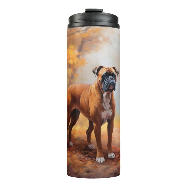 Boxer in Autumn Leaves Fall Inspire  Thermal Tumbler (Front)