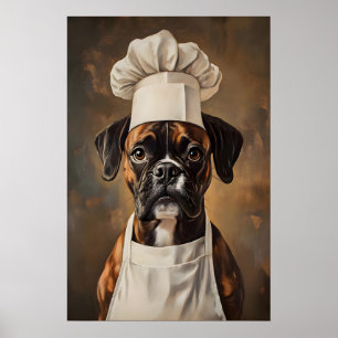 Boxer In Chefs Hat Poster, Pet Poster, Boxer In Poster