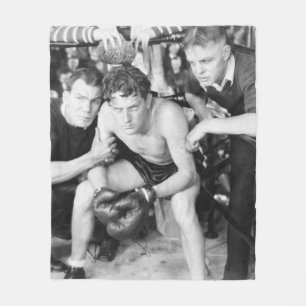Boxer in corner with trainersboxing, vintage, retr fleece blanket