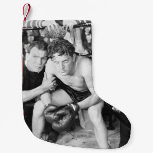 Boxer in corner with trainersboxing, vintage, retr small christmas stocking