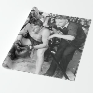 Boxer in corner with trainersboxing, vintage, retr wrapping paper