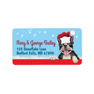 Boxer in Santa Hat Christmas Card Address Labels 