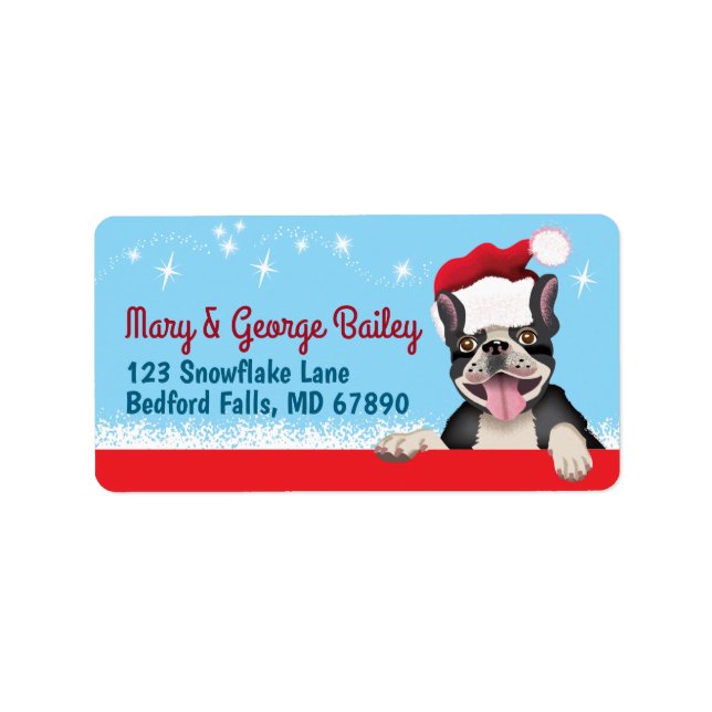 Boxer in Santa Hat Christmas Card Address Labels  (Front)