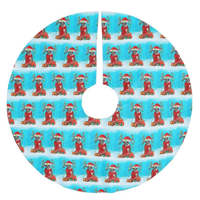 Boxer in snow with Christmas gifts  Brushed Polyester Tree Skirt (Front)