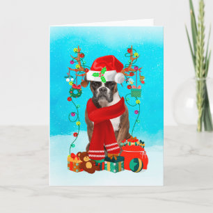  Boxer in snow with Christmas gifts  Card