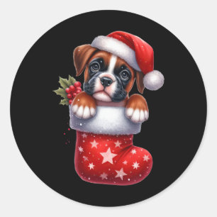 Boxer In Sock Christmas Santa Hat Xmas Dog Lover 1 Classic Round Sticker