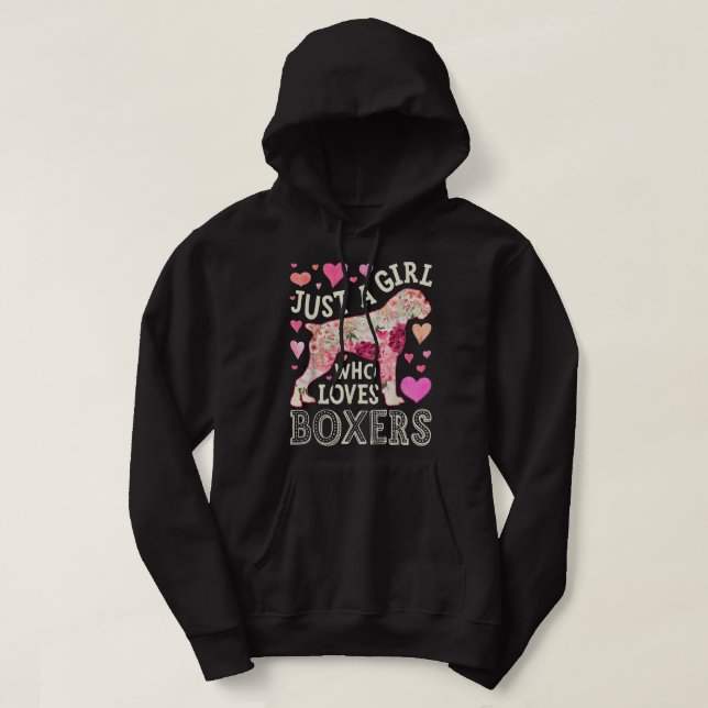 Boxer Just A Girl Who Loves Boxers Dog Flower Wome Hoodie (Design Front)