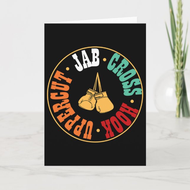 Boxer Kickboxing Workout Gift Jab Cross Hook Upper Card (Front)
