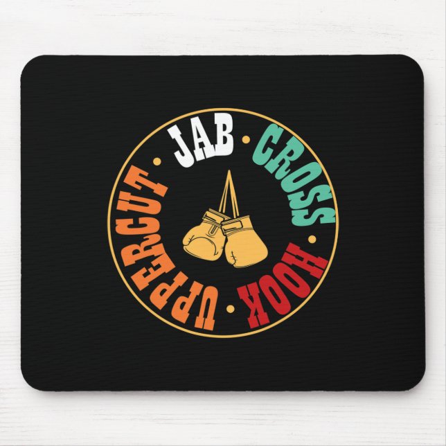 Boxer Kickboxing Workout Gift Jab Cross Hook Upper Mouse Mat (Front)