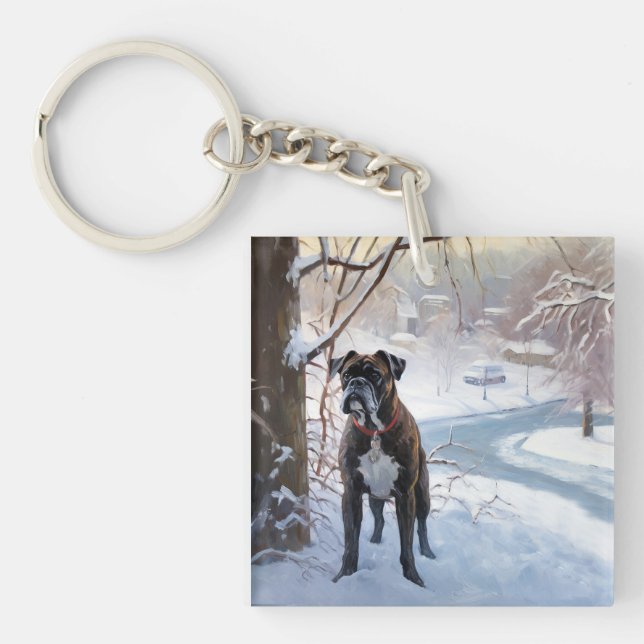 Boxer Let It Snow Christmas Key Ring (Front)