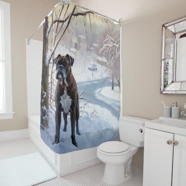 Boxer Let It Snow Christmas Shower Curtain (In Situ)