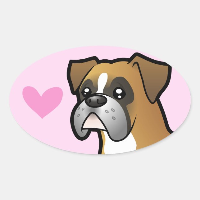 Boxer Love Oval Sticker (Front)