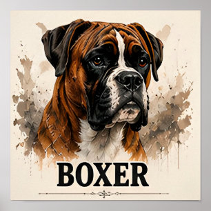 Boxer Loyal Family Dog Portrait Premium Artwork Poster