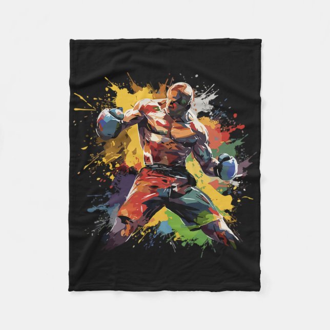 Boxer Man Boxing Paint Splash Boxing Gloves  Fleece Blanket (Front)