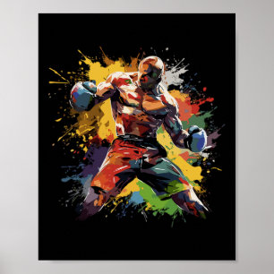 Boxer Man Boxing Paint Splash Boxing Gloves  Poster