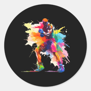 Boxer Man Boxing Paint Splash Kickboxer Kickboxing Classic Round Sticker