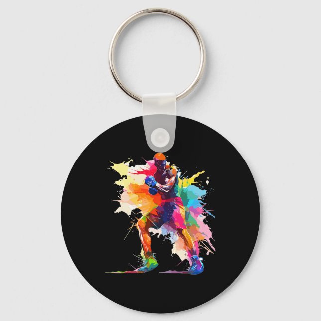 Boxer Man Boxing Paint Splash Kickboxer Kickboxing Key Ring (Front)