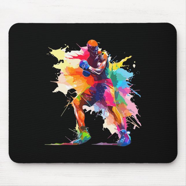 Boxer Man Boxing Paint Splash Kickboxer Kickboxing Mouse Mat (Front)