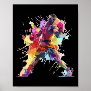 Boxer Man Boxing Paint Splash Kickboxer Kickboxing Poster