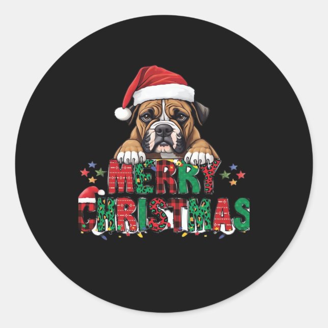 Boxer - Merry Christmas Dog Oversized T-Shirt Classic Round Sticker (Front)