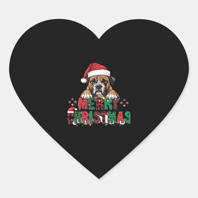 Boxer - Merry Christmas Dog Oversized T-Shirt Heart Sticker (Front)