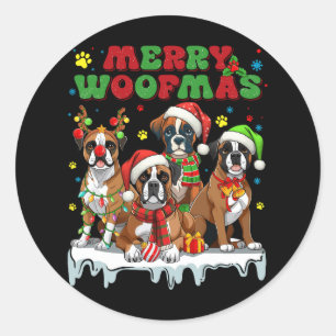 Boxer Merry Woofmas Funny Dog Lover Xmas Santa Classic Round Sticker