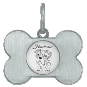 Boxer Minimalist Line Art Personalized ID Tag