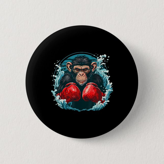 Boxer Monkey With Boxing Gloves Kickboxing Funny B 6 Cm Round Badge (Front)