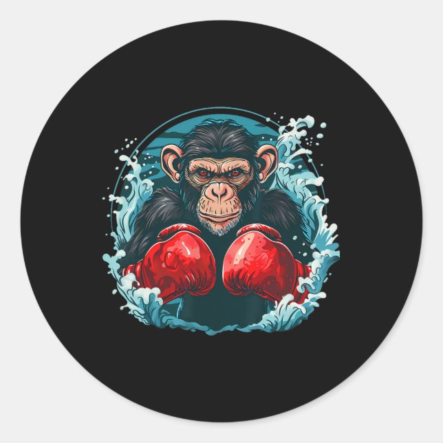 Boxer Monkey With Boxing Gloves Kickboxing Funny B Classic Round Sticker (Front)