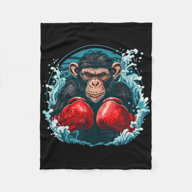 Boxer Monkey With Boxing Gloves Kickboxing Funny B Fleece Blanket (Front)