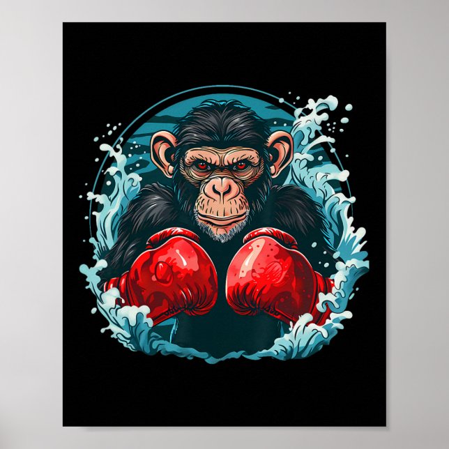 Boxer Monkey With Boxing Gloves Kickboxing Funny B Poster (Front)