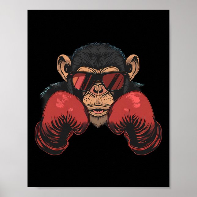 Boxer Monkey With Boxing Gloves Kickboxing Funny B Poster (Front)