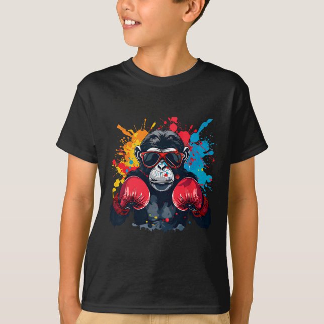 Boxer Monkey With Boxing Gloves Kickboxing Funny B T-Shirt (Front)