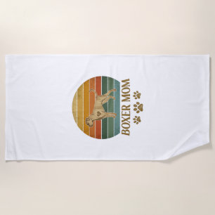 Boxer Mum Dog Retro Sunset Paw Prints_1 Beach Towel