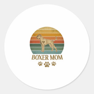 Boxer Mum Dog Retro Sunset Paw Prints_1 Classic Round Sticker