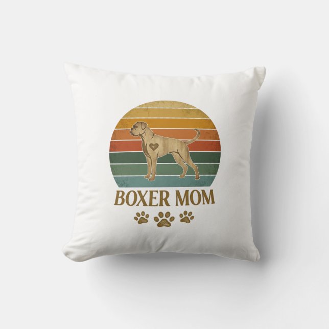 Boxer Mum Dog Retro Sunset Paw Prints_1 Cushion (Front)