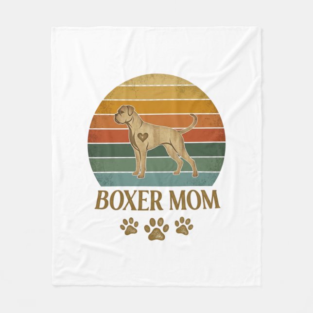 Boxer Mum Dog Retro Sunset Paw Prints_1 Fleece Blanket (Front)