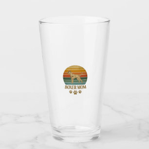 Boxer Mum Dog Retro Sunset Paw Prints_1 Glass