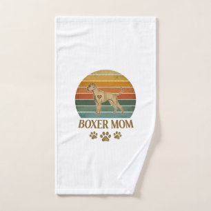Boxer Mum Dog Retro Sunset Paw Prints_1 Hand Towel