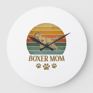 Boxer Mum Dog Retro Sunset Paw Prints_1 Large Clock