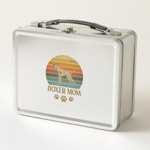 Boxer Mum Dog Retro Sunset Paw Prints_1 Metal Lunch Box