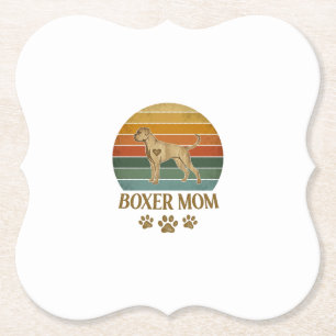 Boxer Mum Dog Retro Sunset Paw Prints_1 Paper Coaster