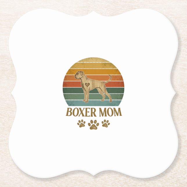 Boxer Mum Dog Retro Sunset Paw Prints_1 Paper Coaster (Front)