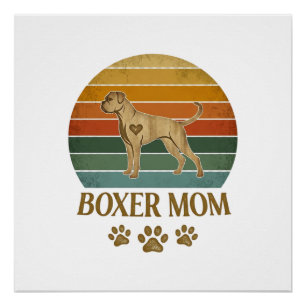 Boxer Mum Dog Retro Sunset Paw Prints_1 Poster