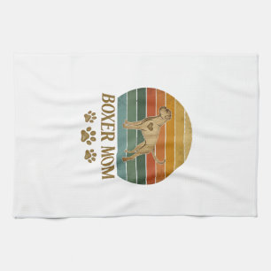 Boxer Mum Dog Retro Sunset Paw Prints_1 Tea Towel