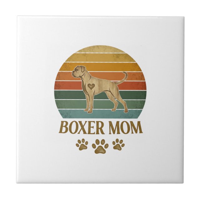 Boxer Mum Dog Retro Sunset Paw Prints_1 Tile (Front)