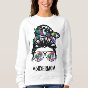 Boxer Mum Messy Bun Hair Dog Lover Sweatshirt